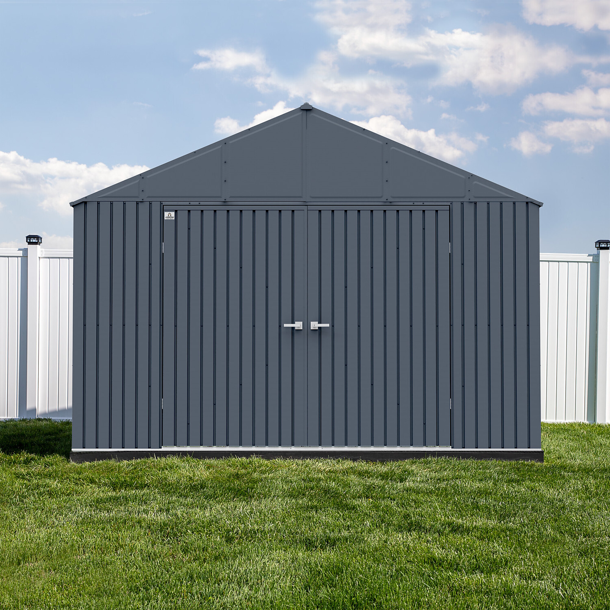 Arrow Storage Products, Elite Steel Storage Shed, 12x14, Anthracite, Length 14.1 ft, Width 12.2 ft, Model# EG1214AN